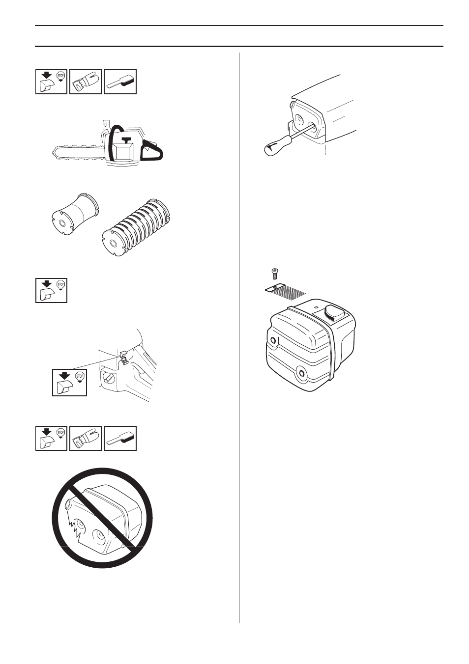 Vibration damping system, Stop switch, Muffler | Maintenance | Husqvarna 359G E-tech User Manual | Page 33 / 44