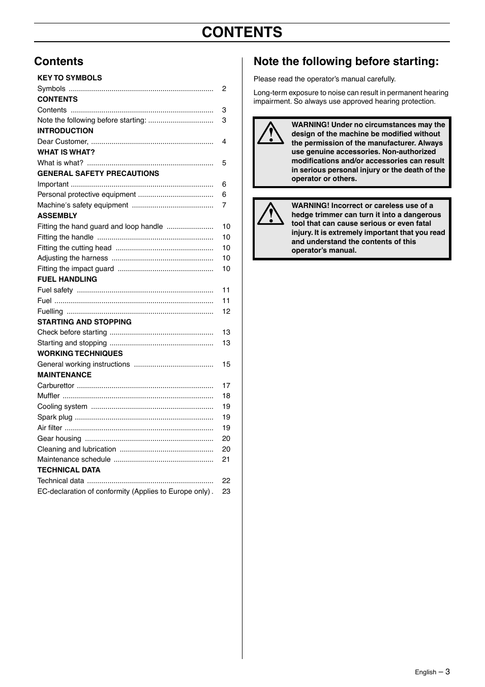 Husqvarna 325HE4X-Series User Manual | Page 3 / 24