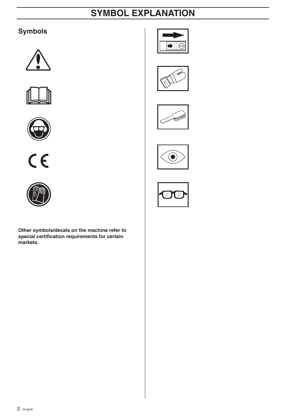 Symbol explanation, Symbols | Husqvarna 326HD60 User Manual | Page 2 / 24