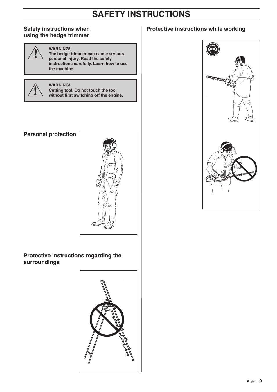 Safety instructions | Husqvarna 326HD60 User Manual | Page 9 / 24