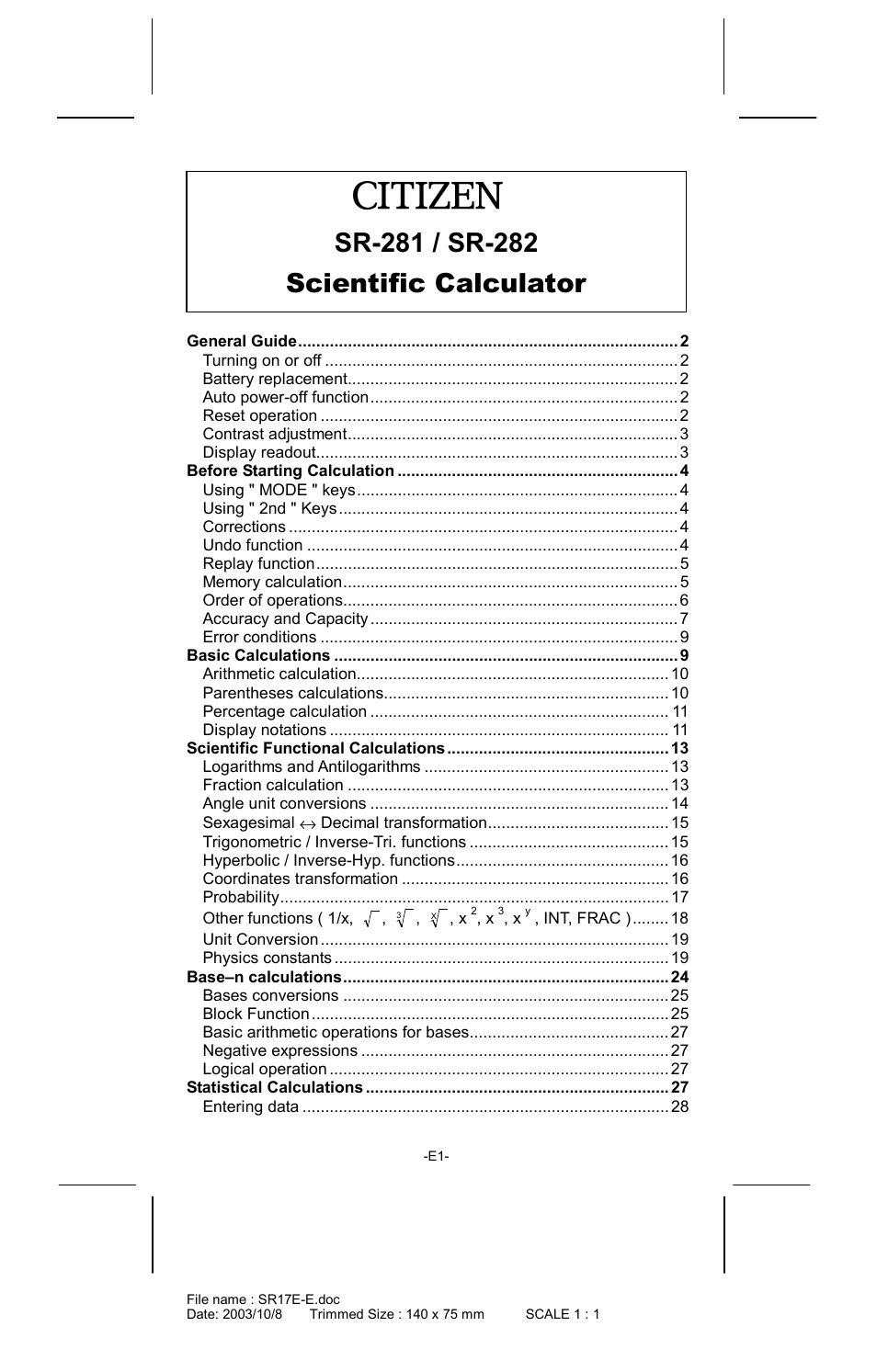 CITIZEN SR-281  EN User Manual | 33 pages