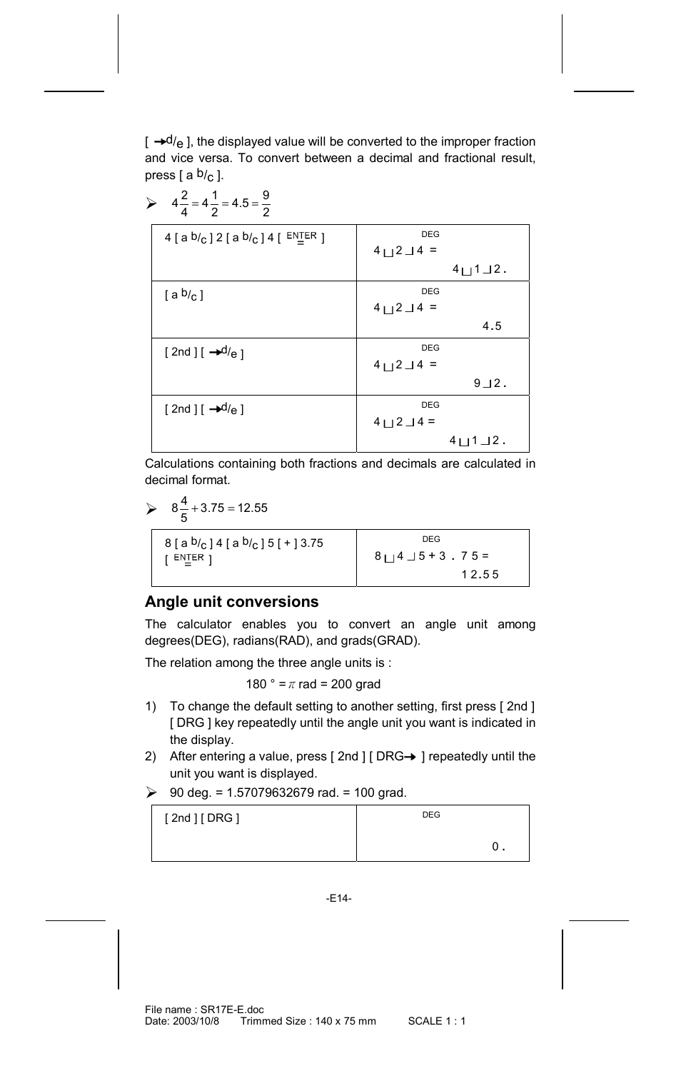 Angle unit conversions | CITIZEN SR-281  EN User Manual | Page 14 / 33