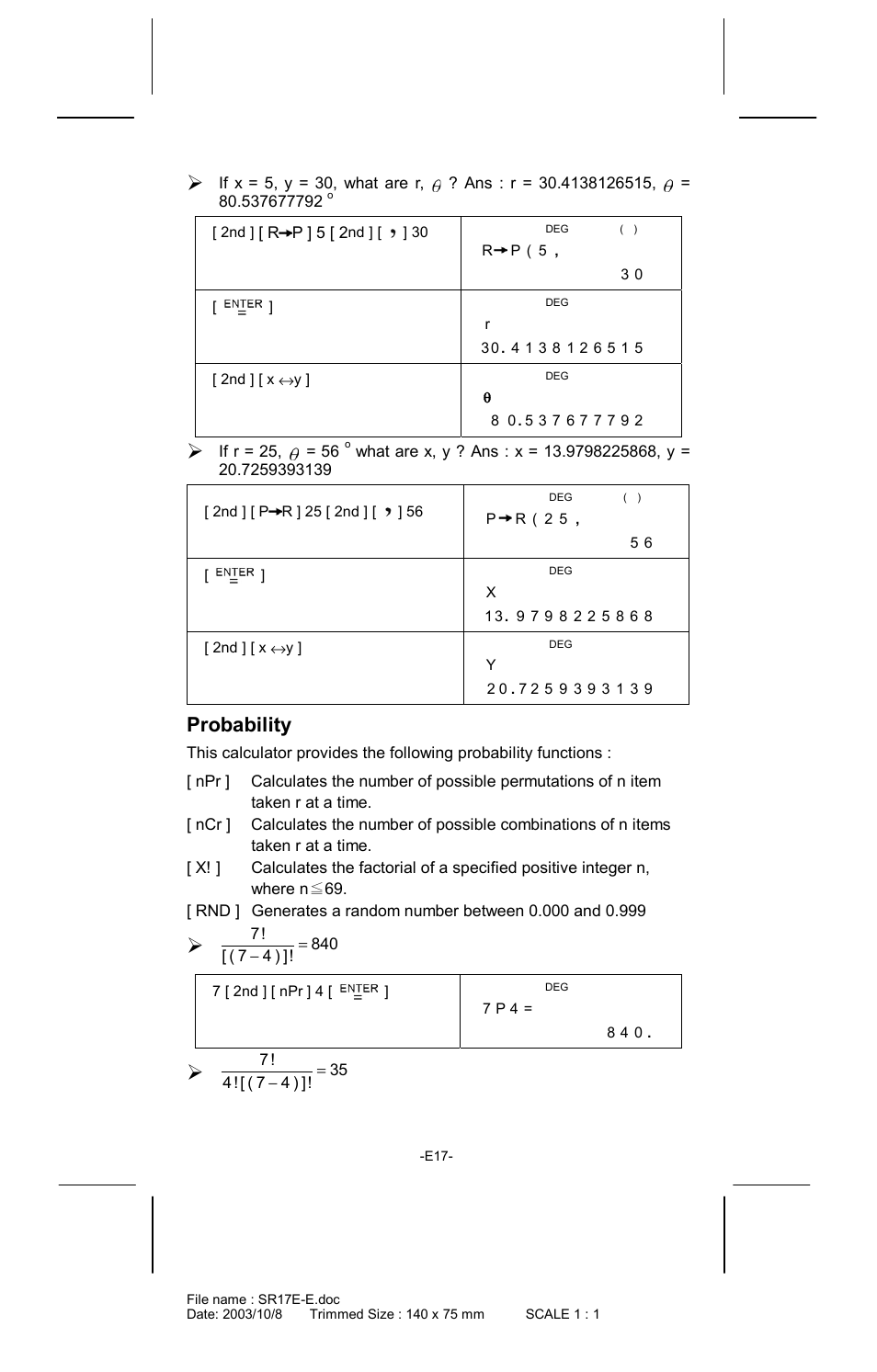 Probability | CITIZEN SR-281  EN User Manual | Page 17 / 33