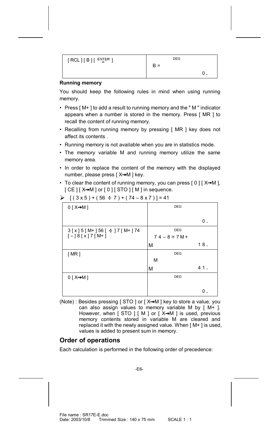 Order of operations | CITIZEN SR-281  EN User Manual | Page 6 / 33