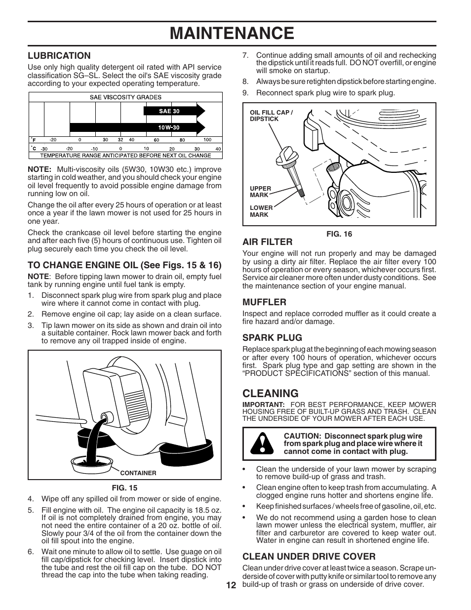 Maintenance, Cleaning | Husqvarna 5521RS User Manual | Page 12 / 22