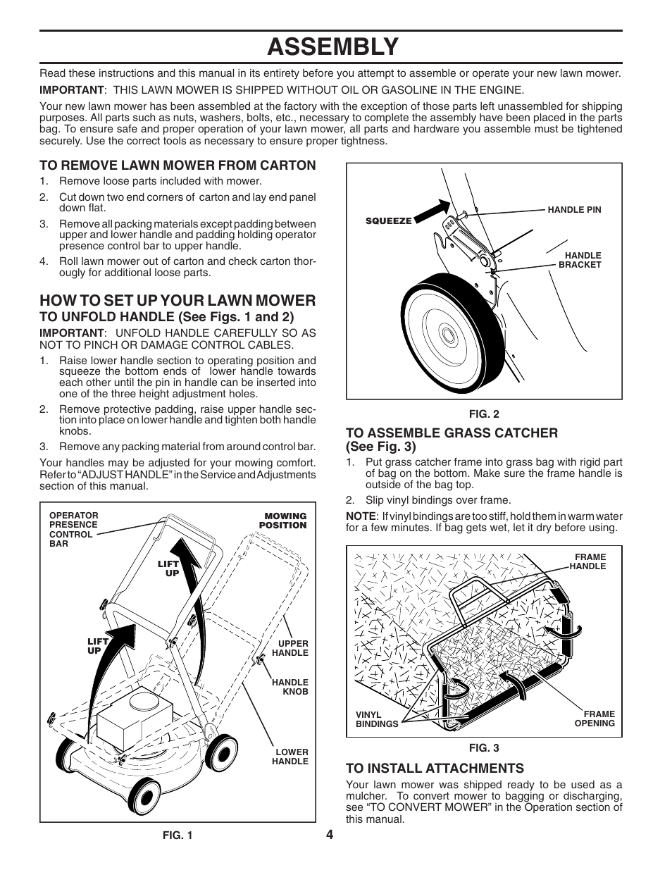 Assembly, How to set up your lawn mow er | Husqvarna 5521RS User Manual | Page 4 / 22