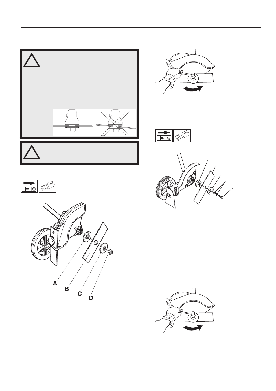 Assembling the cutting equipment, Assembling the blade (326ex), Assembling the blade (326es) | Assembly, Ab c d e | Husqvarna 326ES User Manual | Page 13 / 32