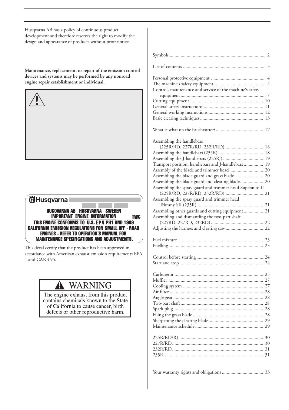 Husqvarna 225R EN User Manual | Page 3 / 36