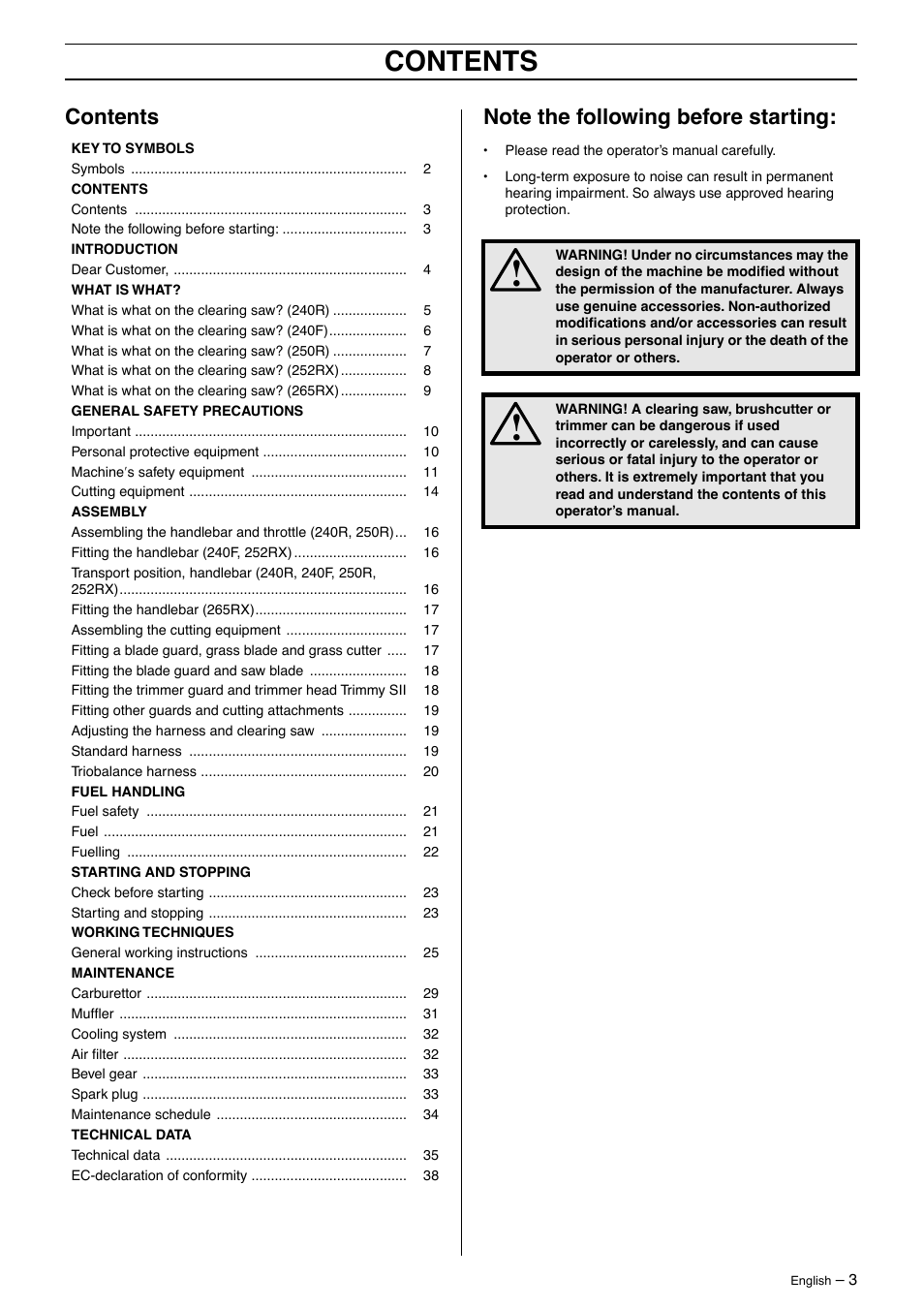 Husqvarna 250R User Manual | Page 3 / 48