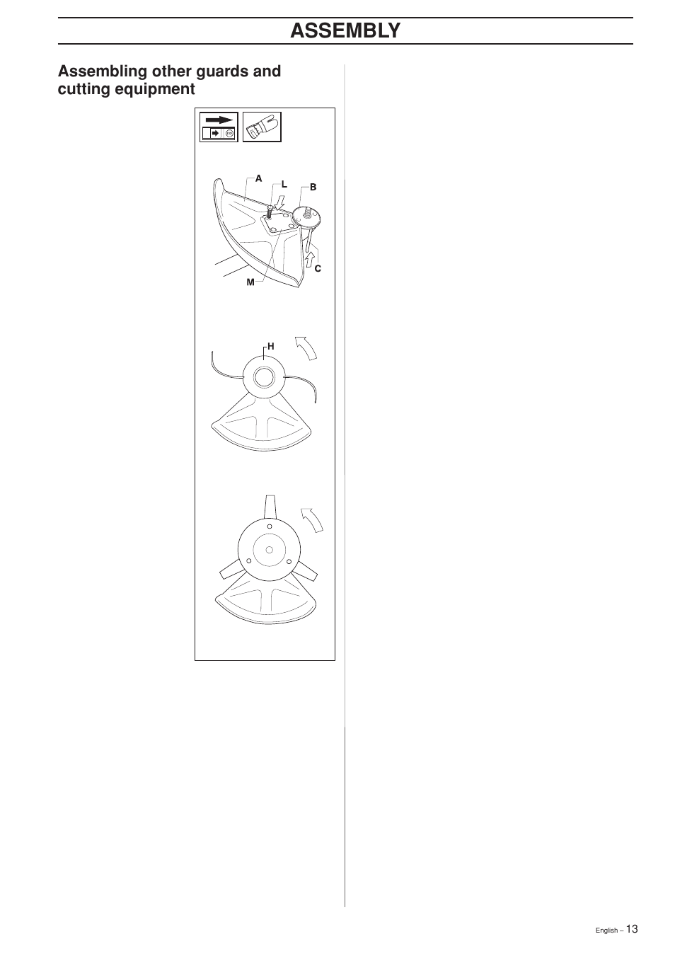 Assembly, Assembling other guards and cutting equipment | Husqvarna 232L User Manual | Page 13 / 32