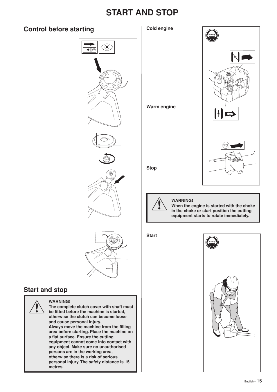 Start and stop | Husqvarna 232L User Manual | Page 15 / 32