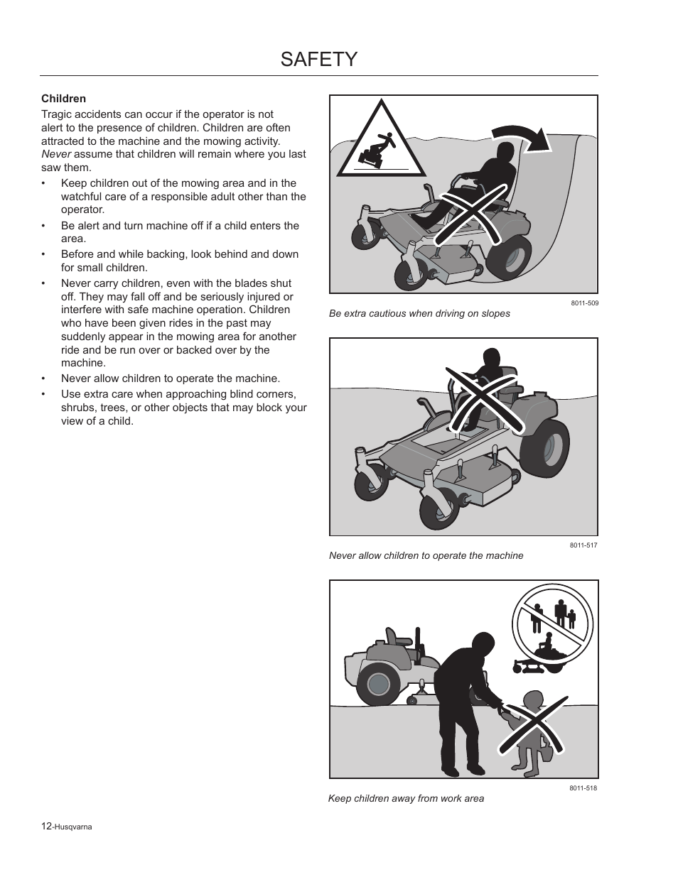 Safety | Husqvarna 965881201 User Manual | Page 12 / 76