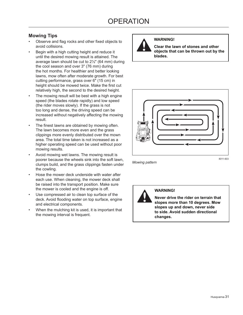Mowing tips, Operation | Husqvarna 965881201 User Manual | Page 31 / 76