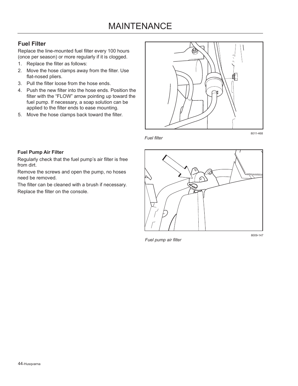 Fuel filter, Maintenance | Husqvarna 965881201 User Manual | Page 44 / 76
