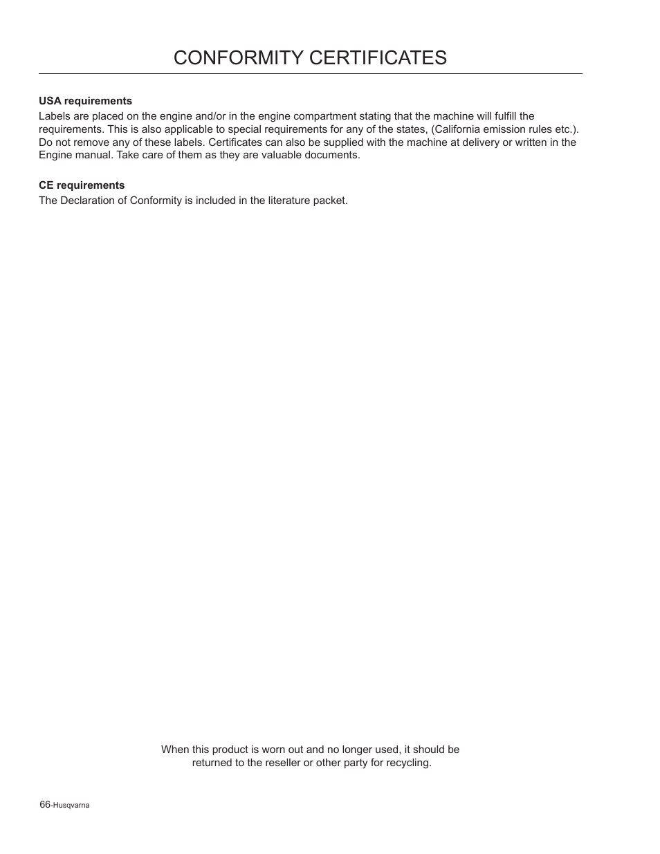 Conformity certificates | Husqvarna 965881201 User Manual | Page 66 / 76