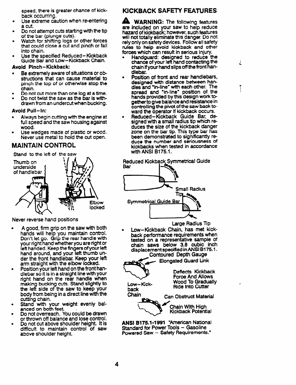 Maintain control, Kickback safety features, Kickback safety features ik warning | Husqvarna 23 COMPACT User Manual | Page 4 / 15