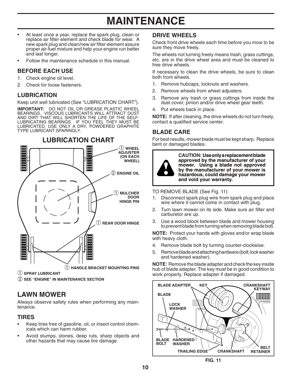 Maintenance, Lubrication chart, Lawn mower | Husqvarna 7021F User Manual | Page 10 / 21