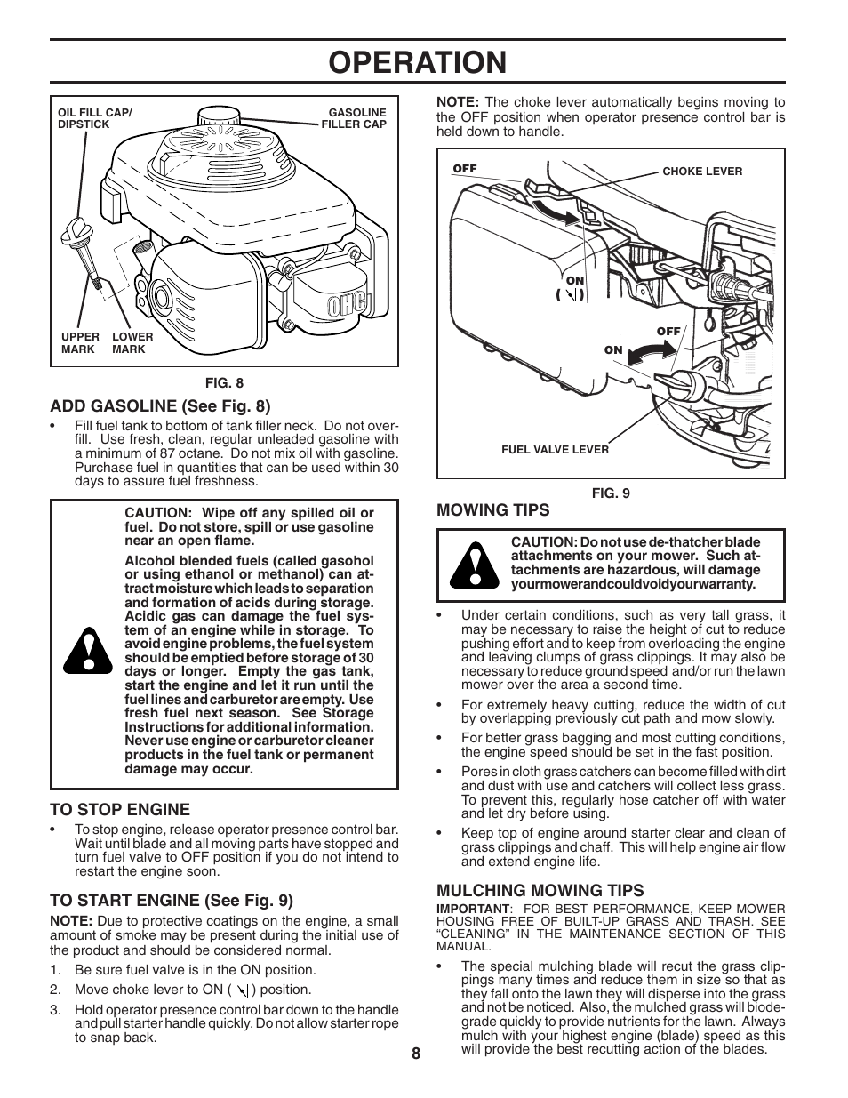 Operation | Husqvarna 7021F User Manual | Page 8 / 21