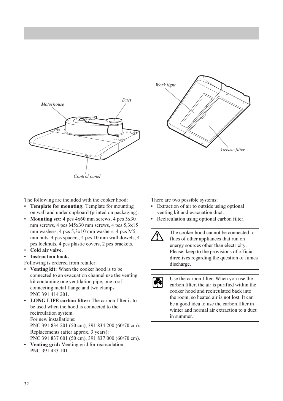Description of the cooker hood, The cooker hood, Functions | Accessories | Husqvarna BREEZE QC 720 User Manual | Page 4 / 10