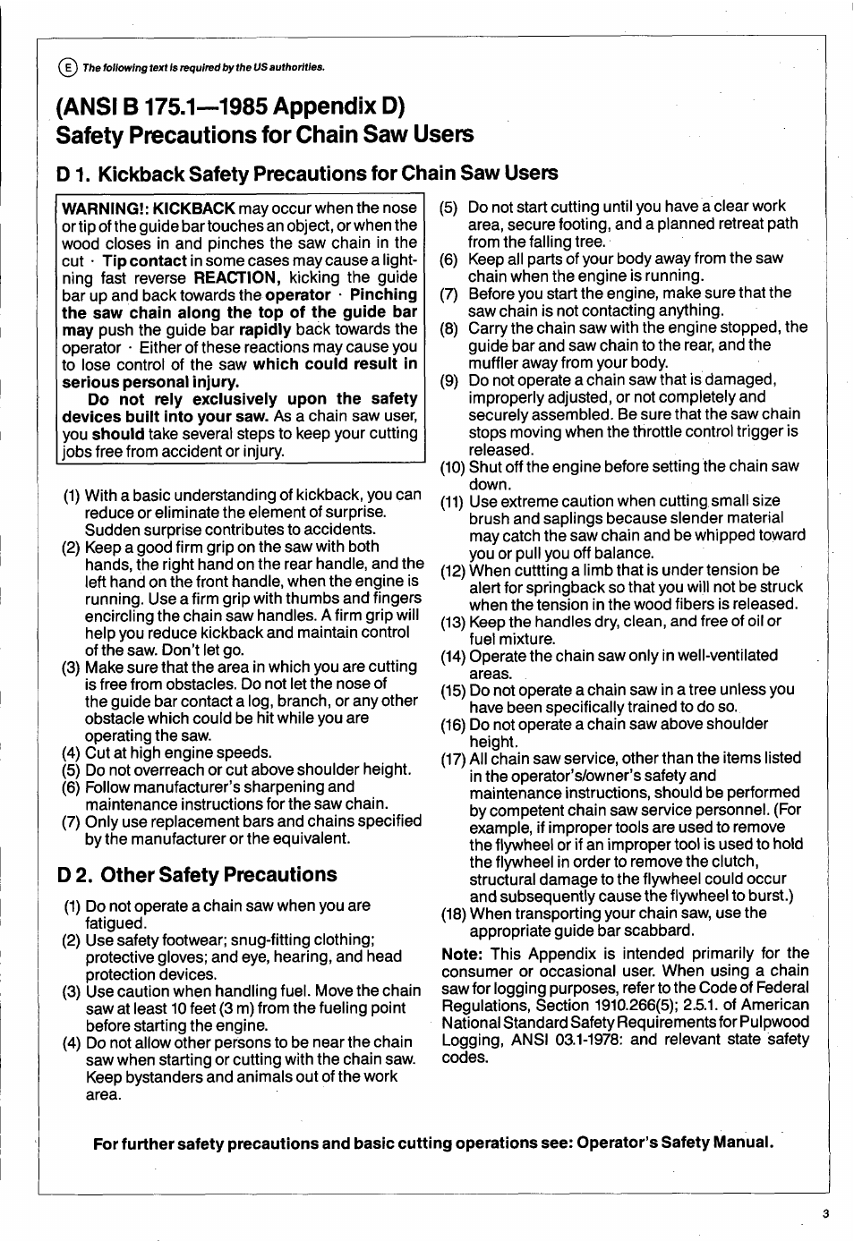 D 2. other safety precautions | Husqvarna 50 Special User Manual | Page 3 / 42