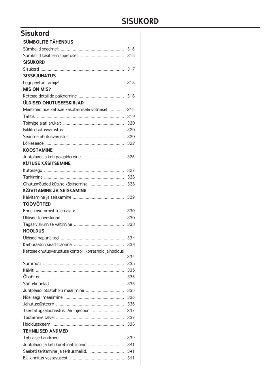 Sisukord | Husqvarna 140 User Manual | Page 317 / 420