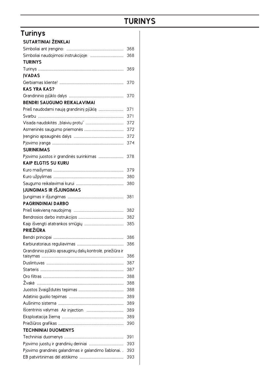 Turinys | Husqvarna 140 User Manual | Page 369 / 420