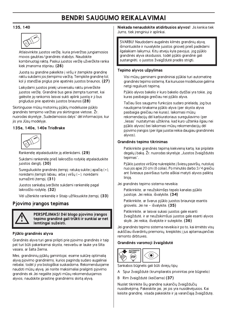 Pjovimo °rangos tepimas, Bendri saugumo reikalavimai, Pjovimo ∞rangos tepimas | Husqvarna 140 User Manual | Page 376 / 420