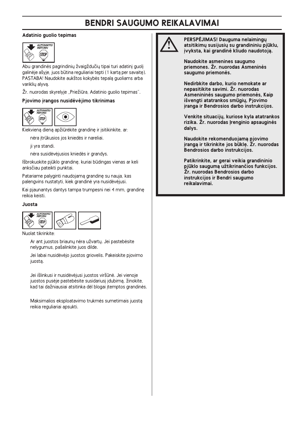 Bendri saugumo reikalavimai | Husqvarna 140 User Manual | Page 377 / 420