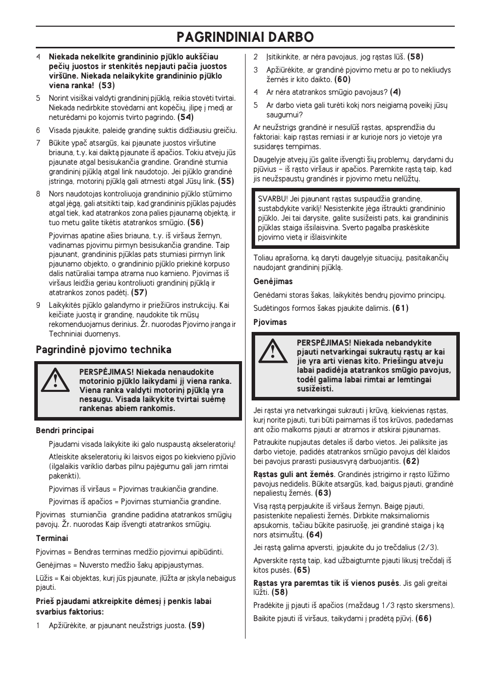 Pagrindinò pjovimo technika, Pagrindiniai darbo | Husqvarna 140 User Manual | Page 383 / 420