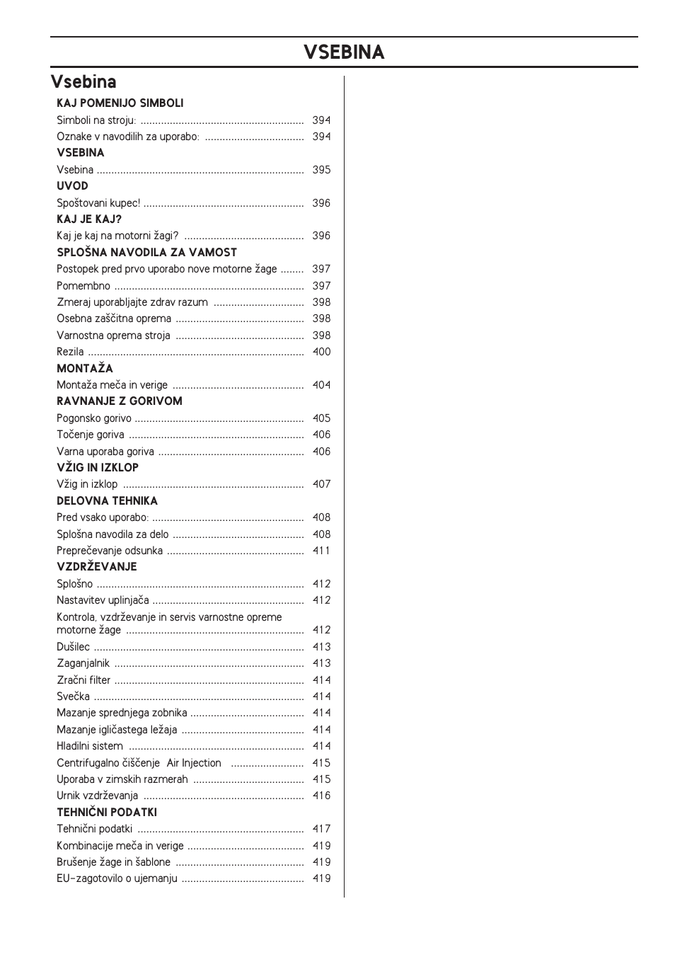 Vsebina | Husqvarna 140 User Manual | Page 395 / 420