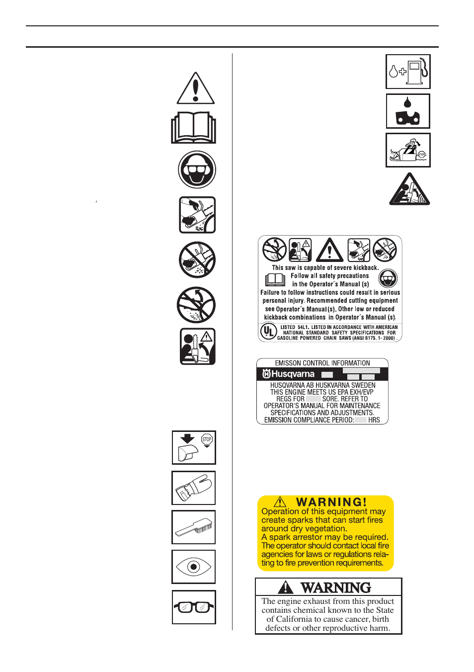 Symbols on the machine, Symbols in the operator’s manual, Key t o symbols | Symbols on the mac hine, Symbols in the operator’ s manual | Husqvarna 570 EPA III User Manual | Page 2 / 44