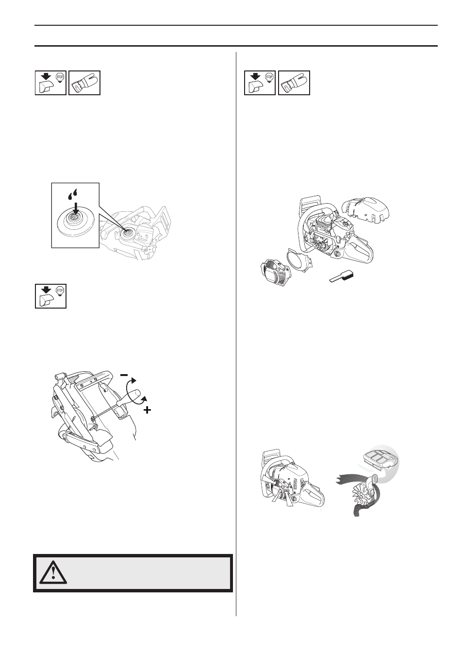 Needle bearing lubrication, Adjustment of the oil pump, Cooling system | Air injection” centrifugal cleaning, Maintenance | Husqvarna 570 EPA III User Manual | Page 35 / 44