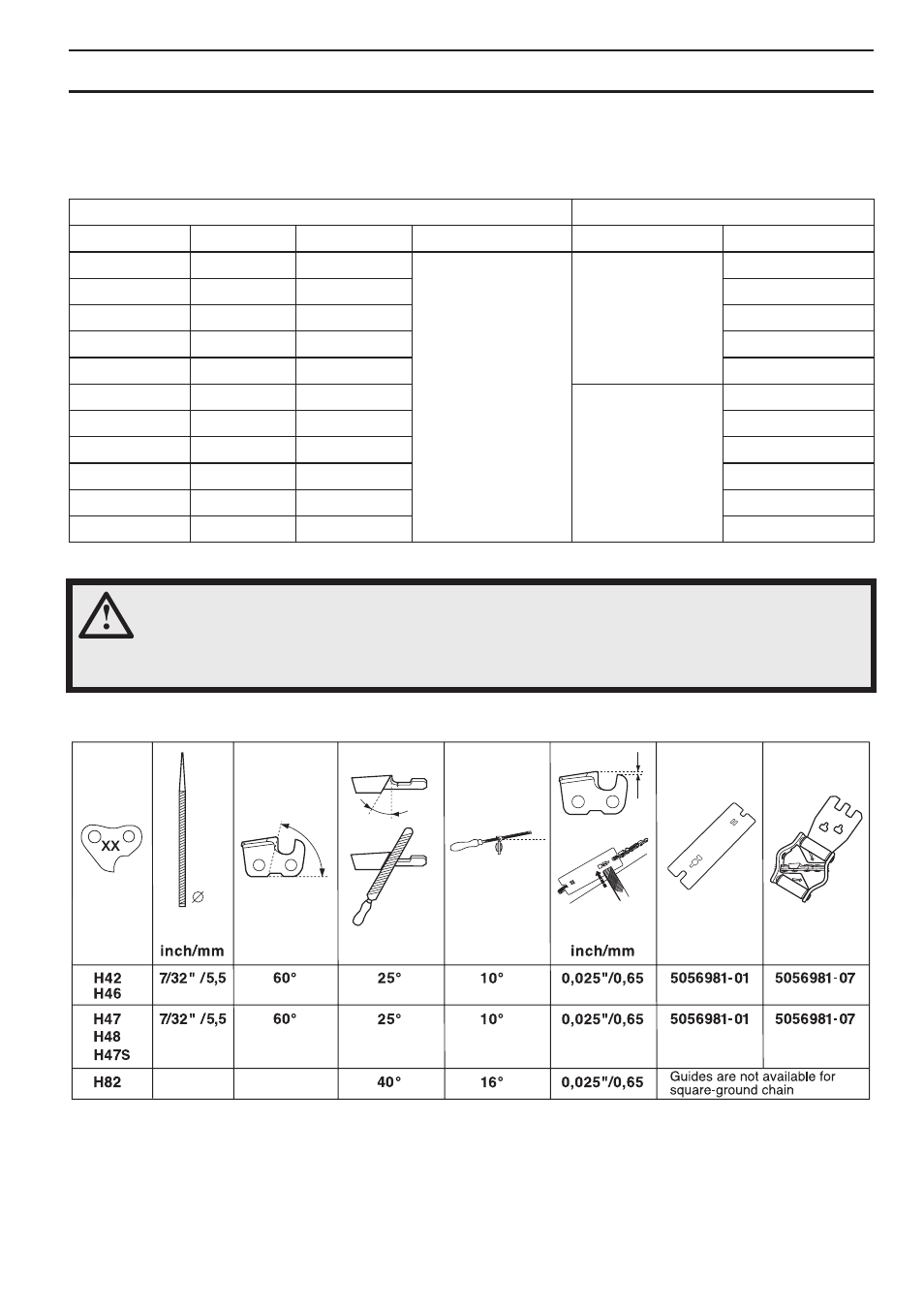 Saw chain filing and file gauges, Technical data | Husqvarna 570 EPA III User Manual | Page 39 / 44