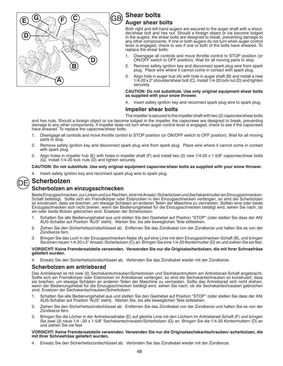Scherbolzen, Shear bolts | Husqvarna ST 268EP User Manual | Page 48 / 68