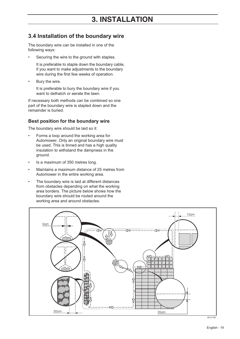 Installation, 4 installation of the boundary wire | Husqvarna 210 C User Manual | Page 18 / 48