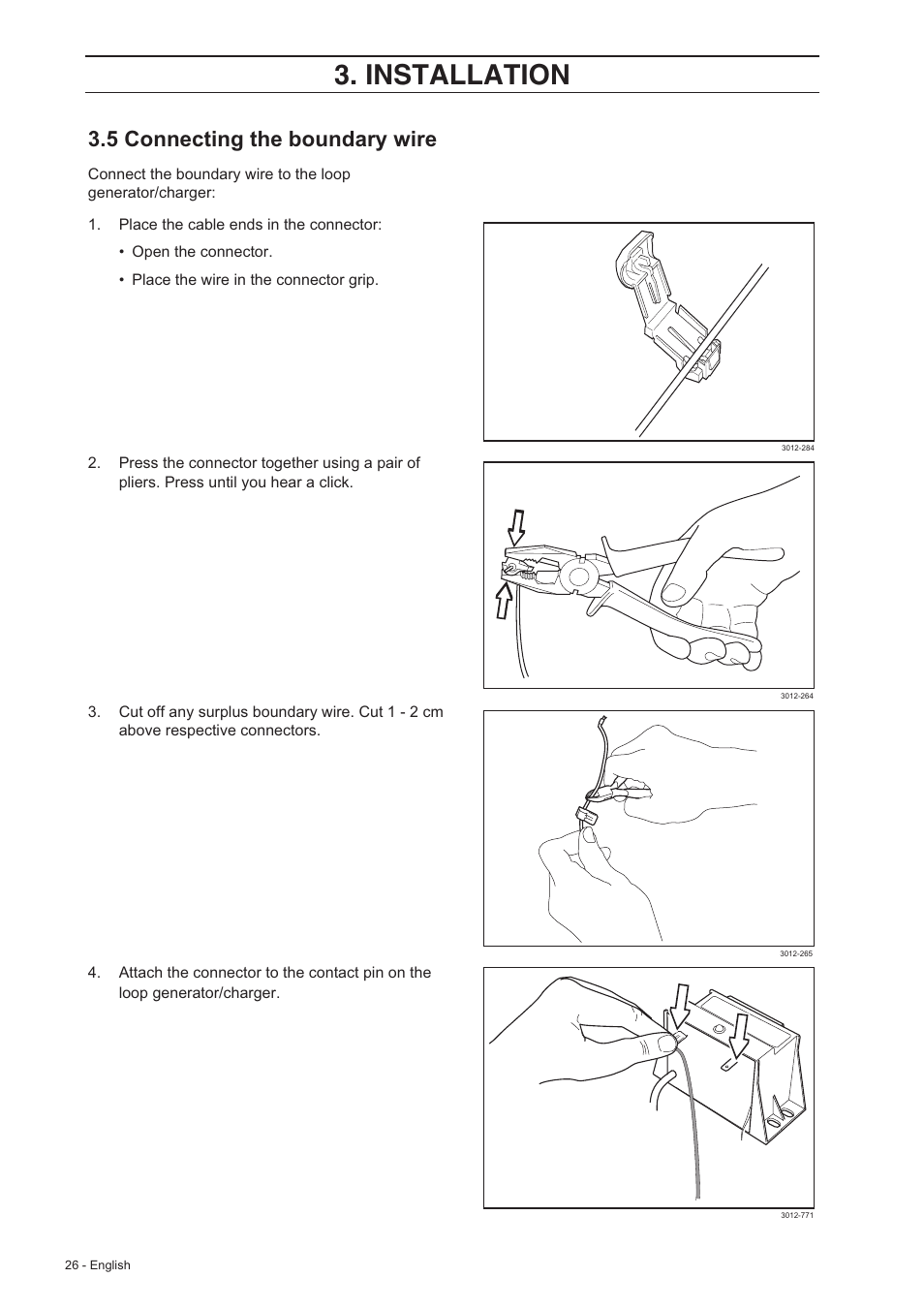 Installation, 5 connecting the boundary wire | Husqvarna 210 C User Manual | Page 25 / 48