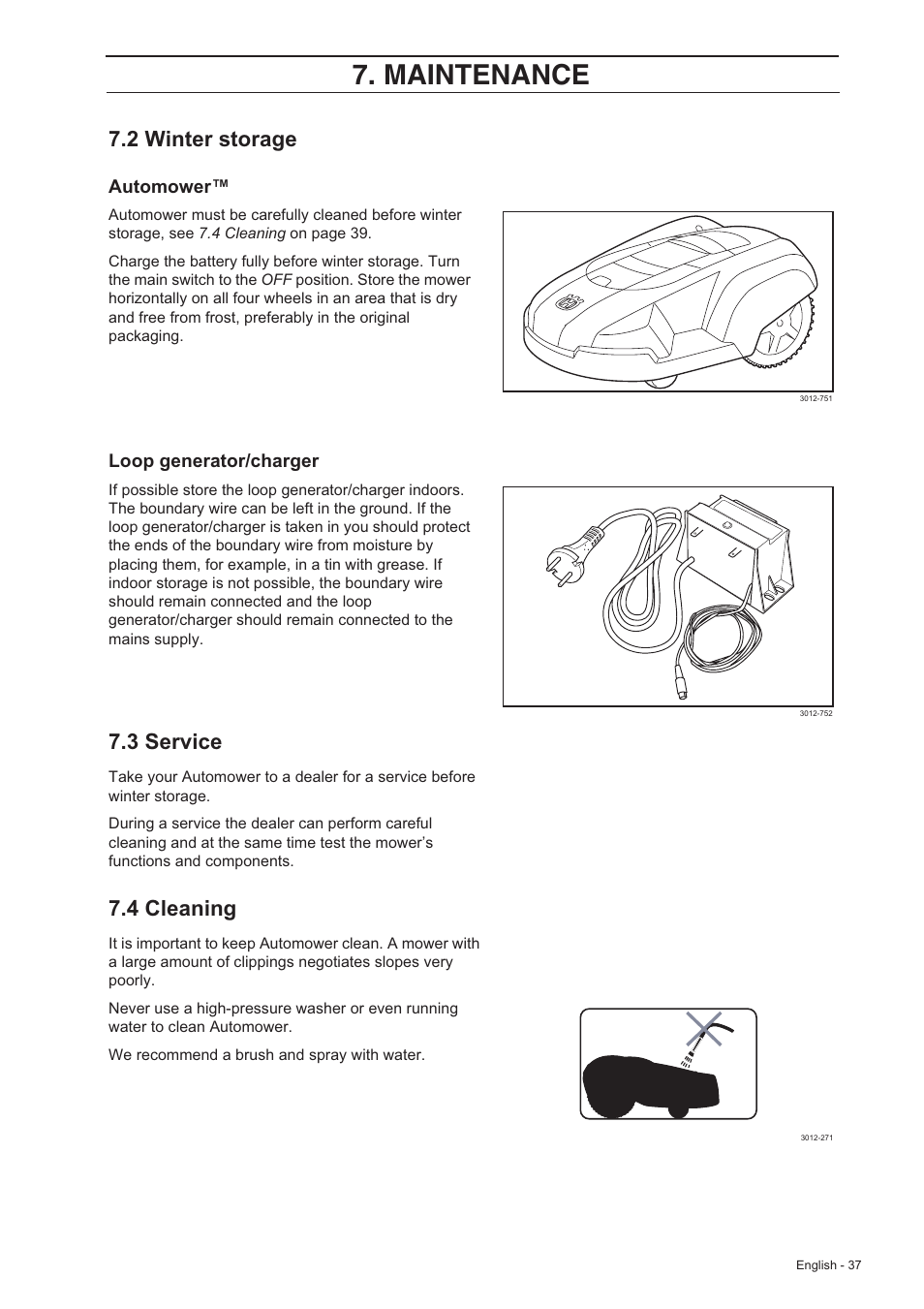 Maintenance, 2 winter storage, 3 service | 4 cleaning | Husqvarna 210 C User Manual | Page 36 / 48