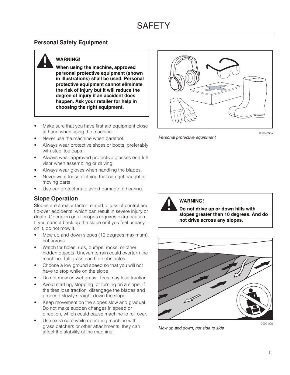 Personal safety equipment, Slope operation, Safety | Husqvarna 966553901 User Manual | Page 11 / 72