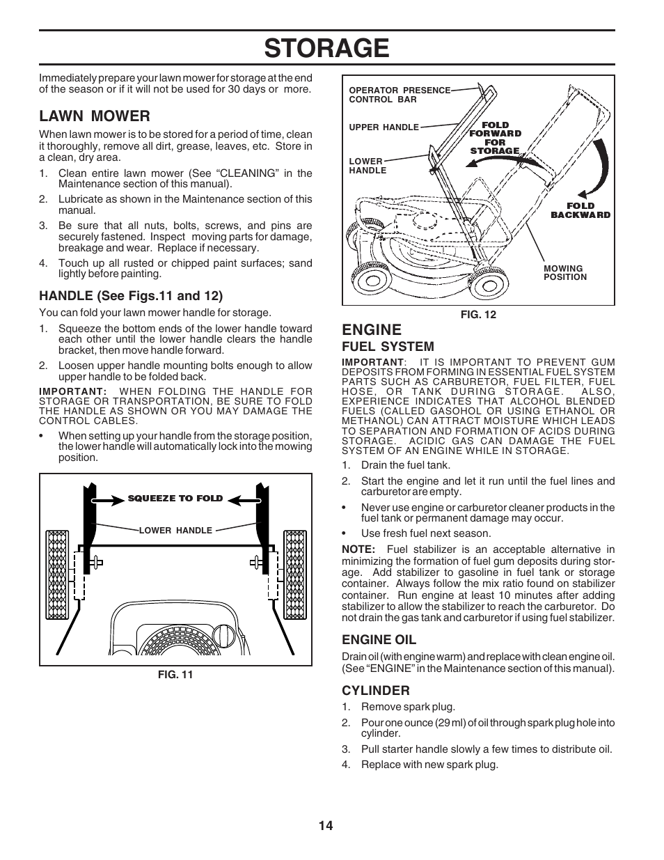 Storage, Engine, Lawn mower | Husqvarna 6022SH User Manual | Page 14 / 18