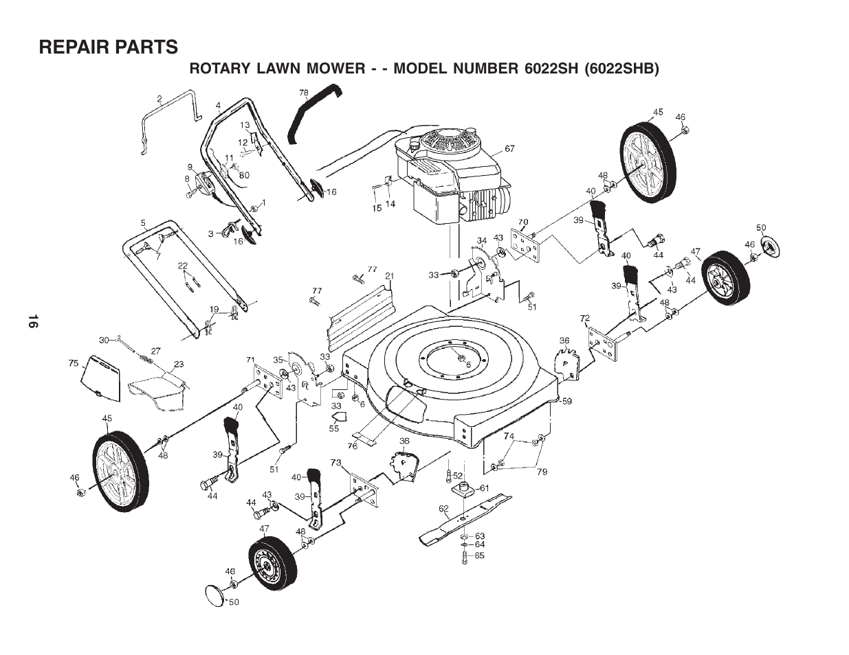 Repair parts | Husqvarna 6022SH User Manual | Page 16 / 18