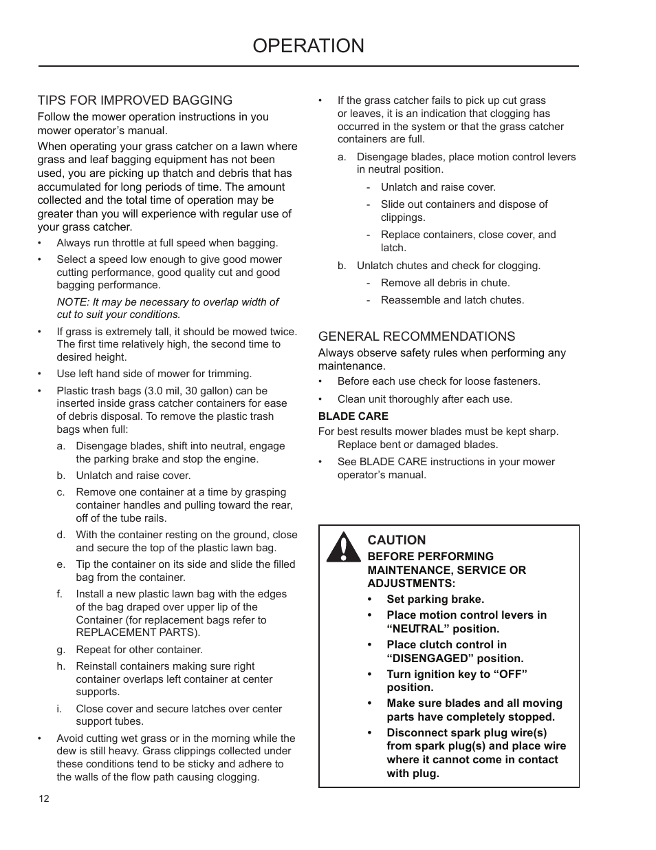 Tips for improved bagging, General recommendations, Operation | Husqvarna 966004701 User Manual | Page 11 / 21