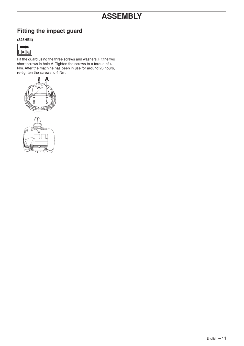 Fitting the impact guard, Assembly | Husqvarna 325HDA65X-Series User Manual | Page 11 / 24