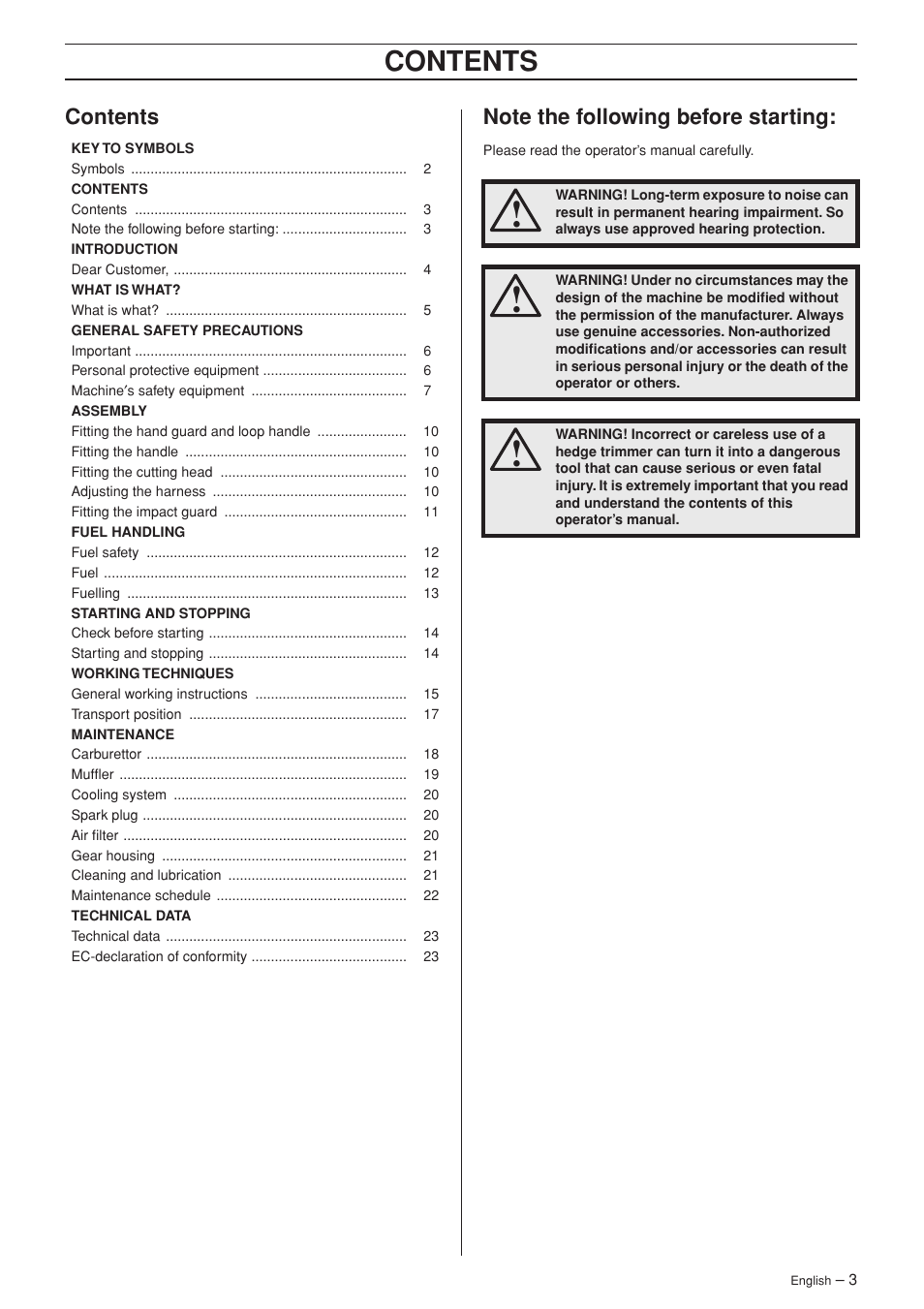 Husqvarna 325HDA65X-Series User Manual | Page 3 / 24