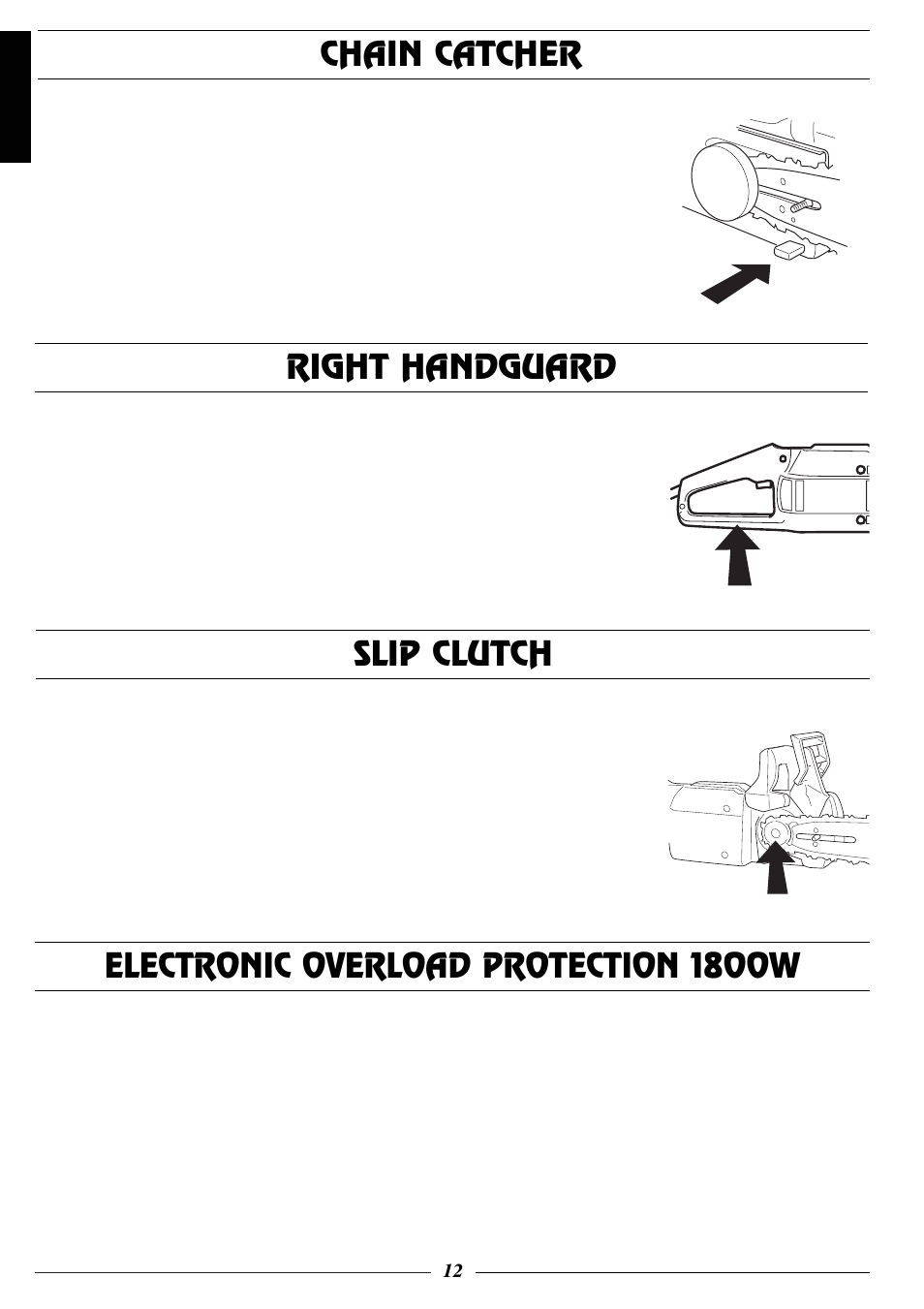 Chain catcher, Right handguard, Slip clutch | Electronic overload protection 1800w, Slip clutch chain catcher right handguard | Husqvarna 318 User Manual | Page 13 / 24