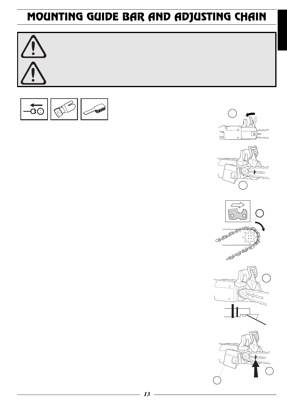 Mounting guide bar and adjusting chain | Husqvarna 318 User Manual | Page 14 / 24