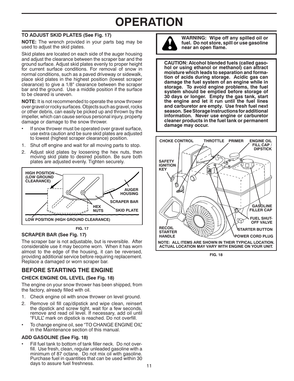 Operation, Before starting the engine | Husqvarna 927SB User Manual | Page 11 / 40