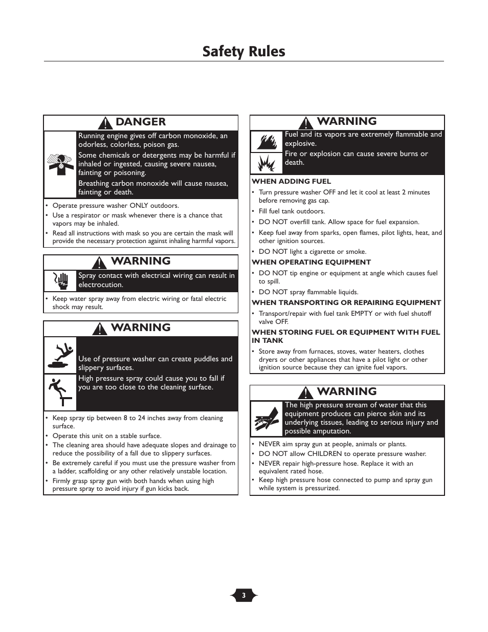 Safety rules, Warning, Danger | Husqvarna 1337PW User Manual | Page 3 / 20
