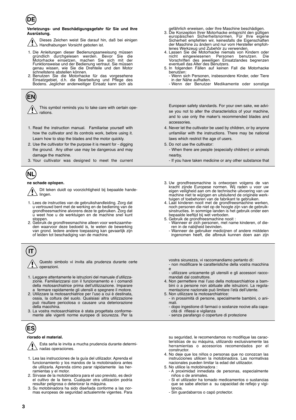 De en nl it es | Husqvarna T 55R User Manual | Page 4 / 21