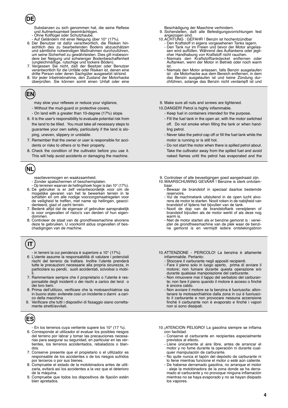 De en nl it es | Husqvarna T 55R User Manual | Page 5 / 21