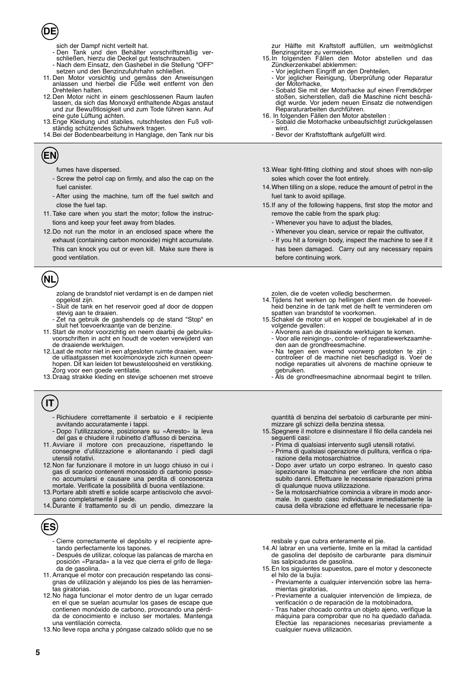 De en nl it es | Husqvarna T 55R User Manual | Page 6 / 21